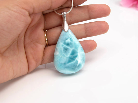 Exquisite Larimar Pear Pendant Necklace, Top Grade Larimar Stone Silver Pendant Jewelry, Christmas gift