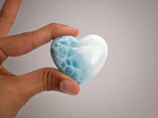 Bicolor Larimar Heart, Top-grade Larimar Heart Cabochon, Larimar Palm Stone, Super Blue Larimar crystal, Christmas gift