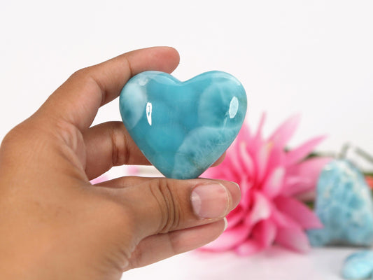 Exquisite Larimar Heart, Top-grade Larimar Heart Cabochon, Larimar Palm Stone, Super Blue Larimar, Christmas gift