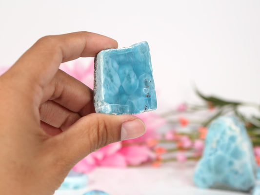 Deep Blue Front-Polished Larimar Slab, AAA Slice, Semi Polished Larimar, Super Blue Larimar, Christmas gift