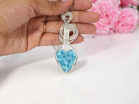 DEEP BLUE Larimar Pendant, Silver wire wrapped Larimar necklace, Top grade Larimar, AAA Larimar, Spiral Pendant, Christmas gift