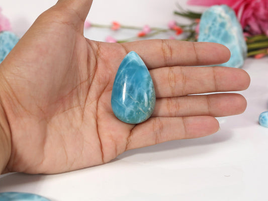 DEEPEST BLUE Larimar Stone, Teardrop Larimar Cabochon, Dark Super Blue Larimar Palm Stone Specimen, Christmas gift