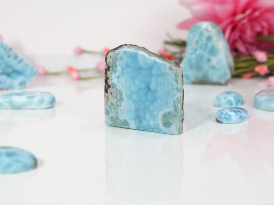 Front-Polished Larimar Stone, AAA Larimar Slice, Larimar Specimen, Vibrant Blue Larimar, Christmas gift