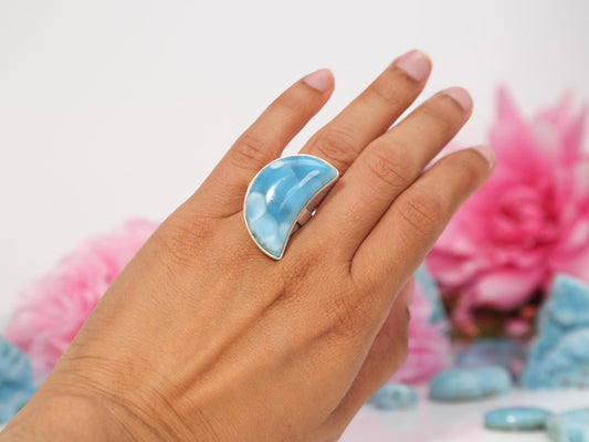 HIGH GRADE Larimar Ring, Moon AAA Larimar Ring, Ocean Blue Larimar ring, Super Blue Larimar, Christmas gift