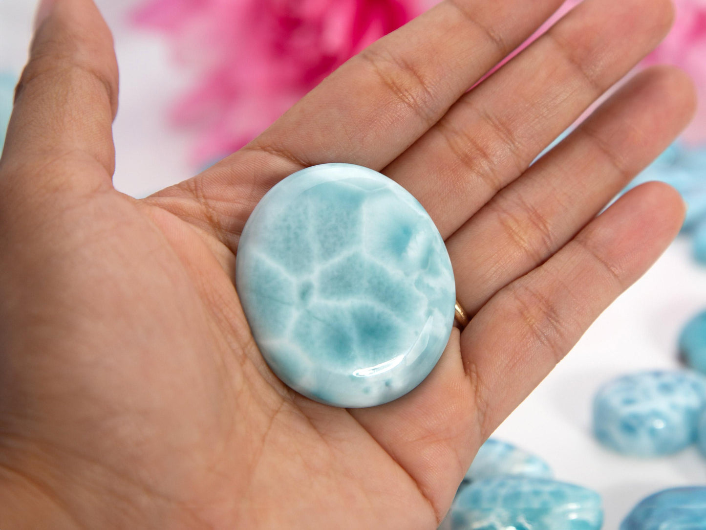 Aqua Larimar Stone Cabochon, AAA Larimar Palm Stone, Larimar specimen, Larimar crystal, Dominican Larimar, Christmas gift