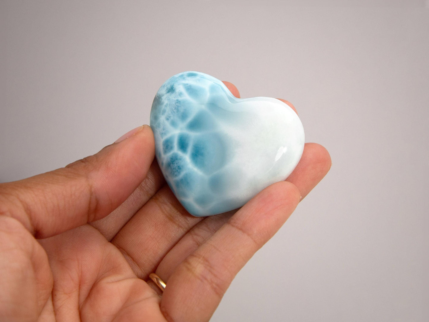 Bicolor Larimar Heart, Top-grade Larimar Heart Cabochon, Larimar Palm Stone, Super Blue Larimar crystal, Christmas gift