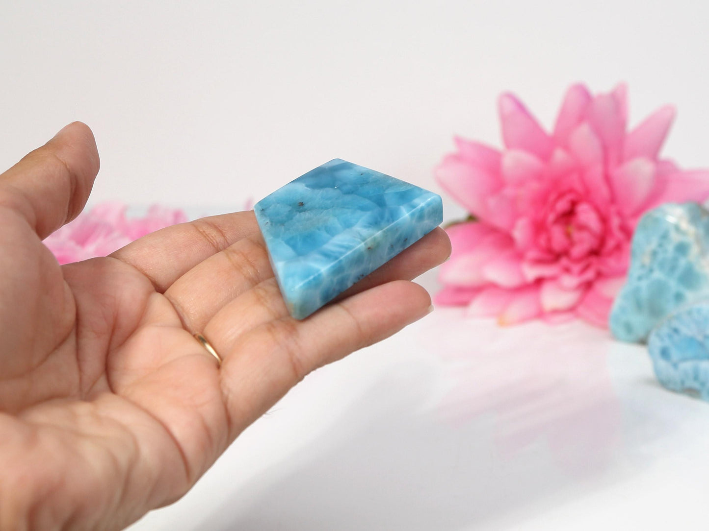 Top-grade Larimar Stone Slab: AAA Polished Freeform Crystal, Christmas gift