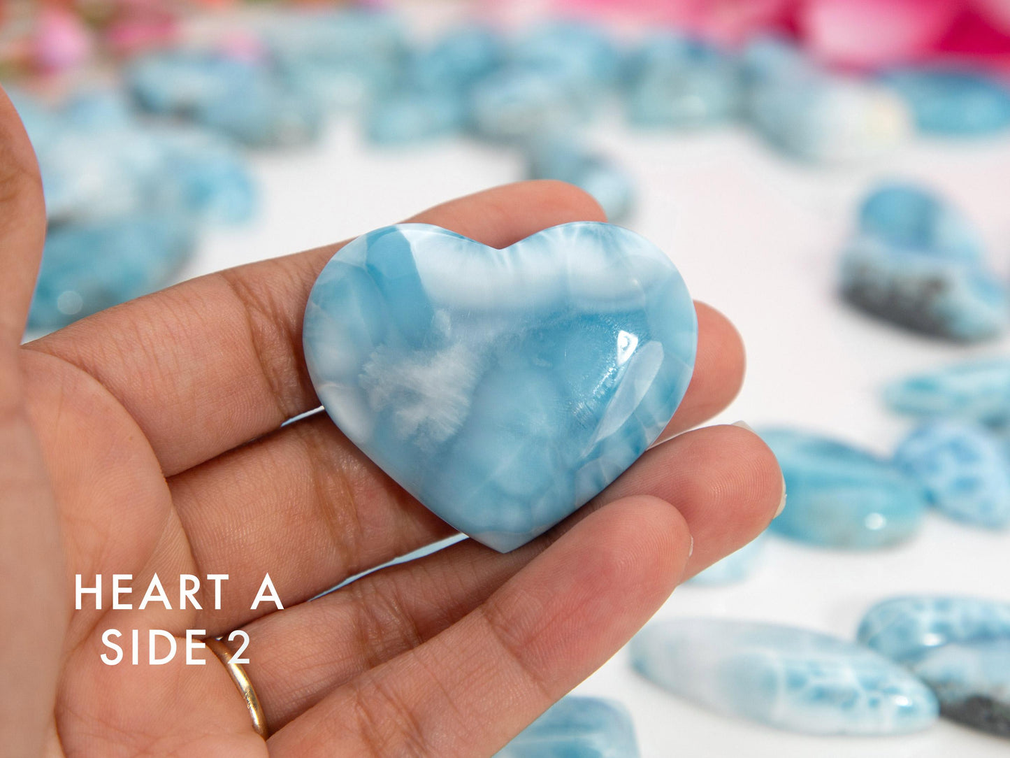 Larimar Hearts, Double-sided Natural Heart, AAA Larimar Heart cabochon palm stone, Christmas gift