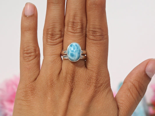 OCEAN BLUE Larimar Ring, Oval AAA Larimar Ring,Adjustable Larimar ring, Super Blue Larimar Ring, Christmas gift