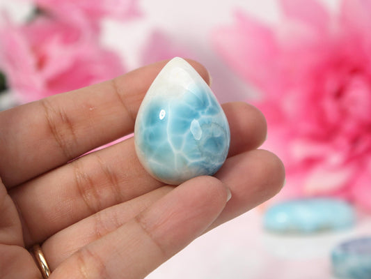 OCEAN BLUE Larimar Stone, AAA Pear Larimar Cabochon, Super Blue Larimar Palm Stone Specimen, Christmas gift