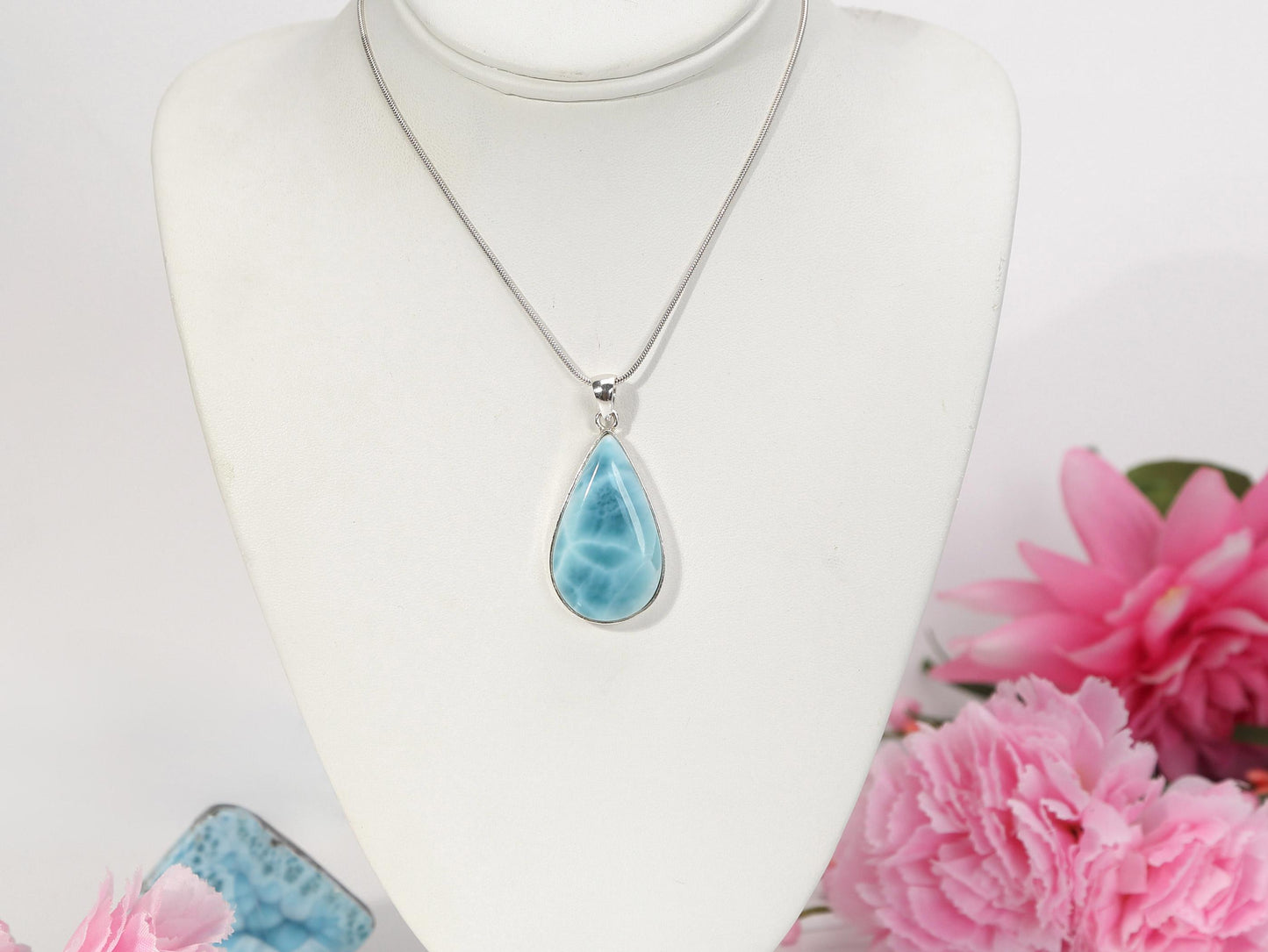 OCEAN BLUE Teardrop Larimar Pendant Necklace, Top Grade Larimar Silver Pendant, AAA Larimar jewelry, Christmas gift