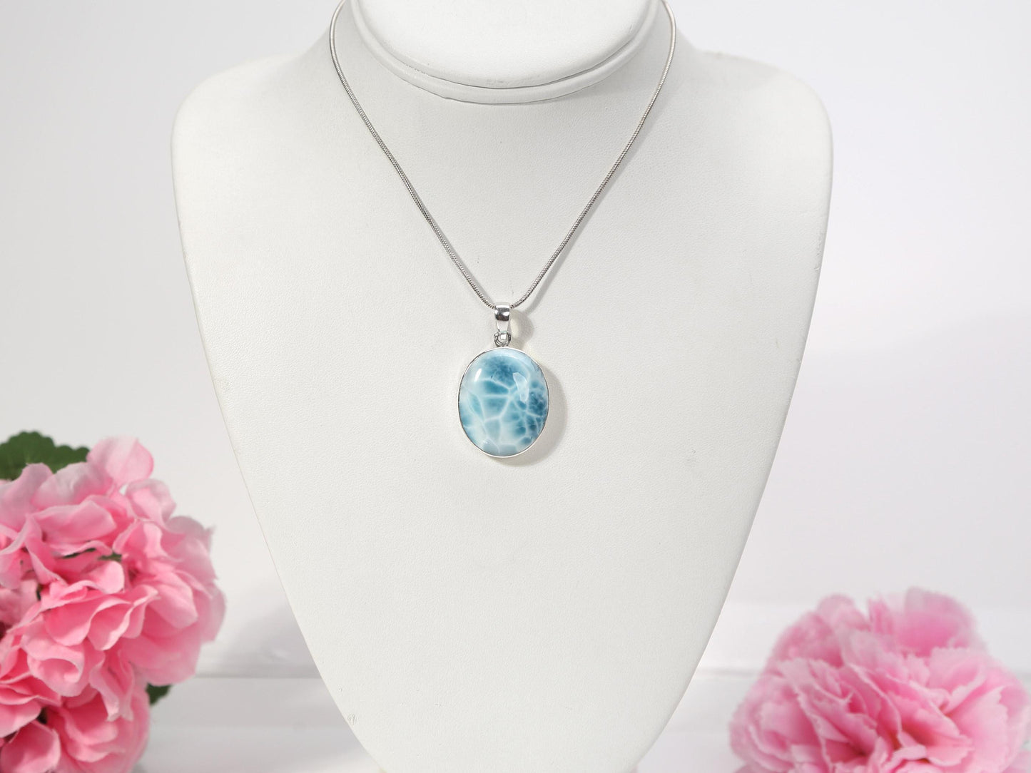 Ocean Blue Larimar Pendant: AAA Oval Sterling Silver Necklace, Christmas gift