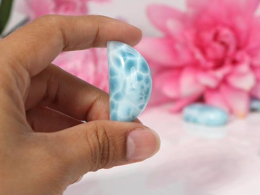 OCEAN BLUE Larimar Half Moon, AAA Larimar Moon, Larimar Palm Stone, Super Blue Larimar, Christmas gift