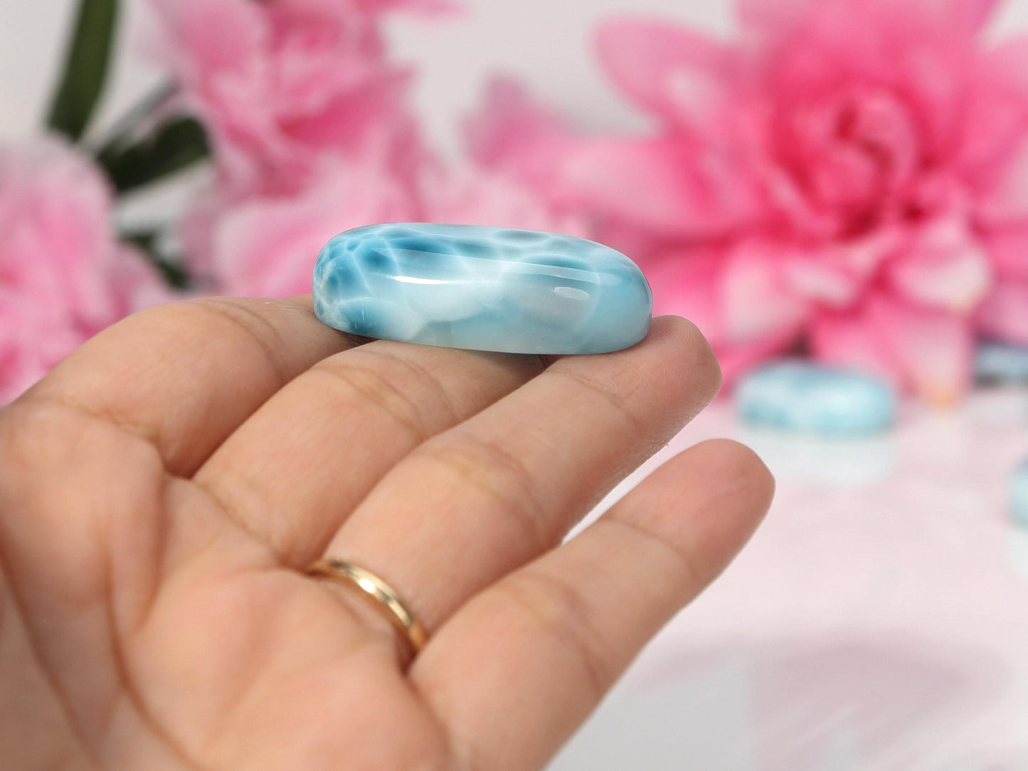 Pierre de larimar ovale bleu océan, cabochon de larimar de qualité supérieure AAA, larimar bleu super, cadeau de Noël