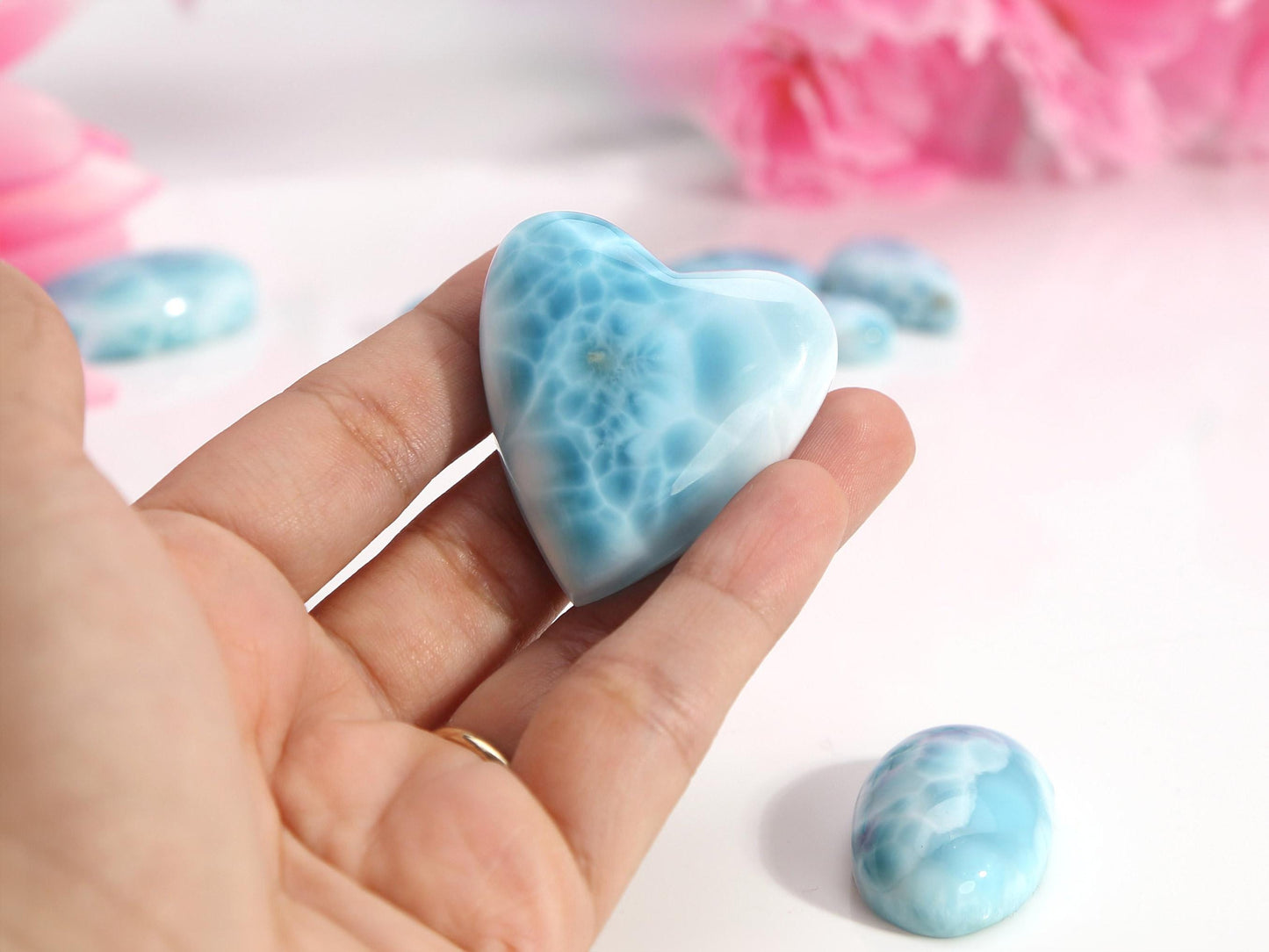 OCEAN BLUE Larimar Heart, Top-grade Larimar Stone Heart Cabochon, Larimar Palm Stone, Super Blue Larimar crystal, Christmas gift