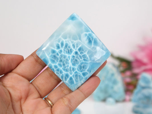 HIGHEST GRADE Larimar Stone, AAA Diamond Larimar Palm Stone, Ocean Blue Larimar, Super Blue Larimar Cabochon Specimen, Christmas gift