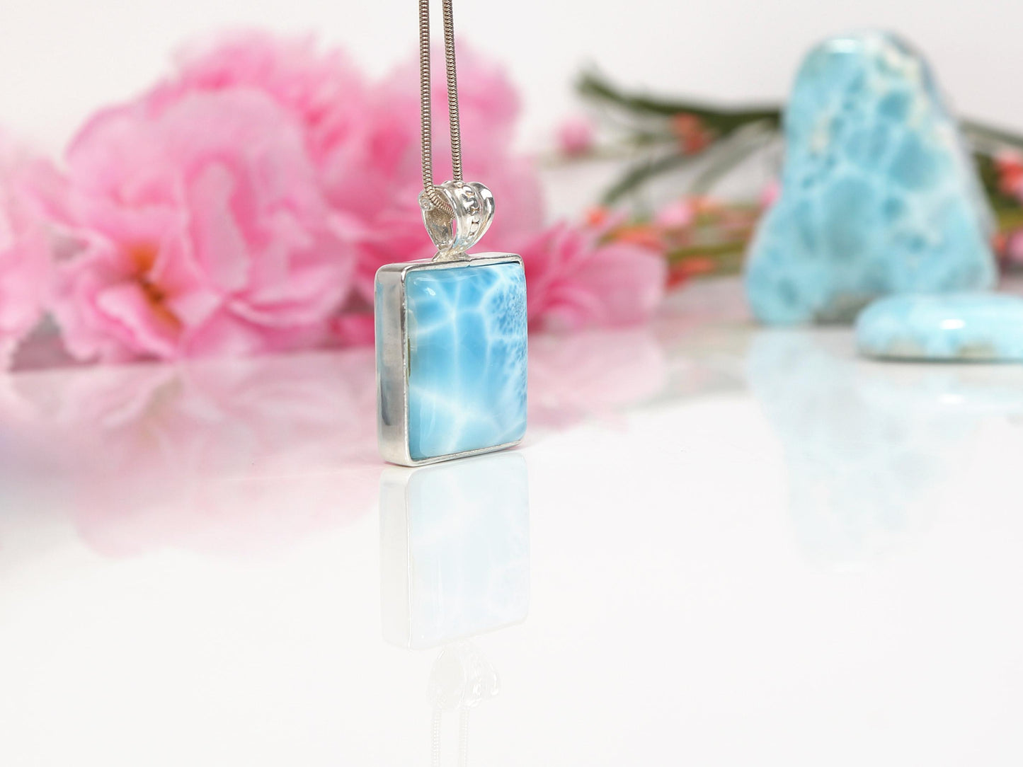 TOP GRADE Larimar Pendant Necklace, Ocean Blue Larimar Stone Pendant, AAA super Blue Larimar necklace, Christmas gift