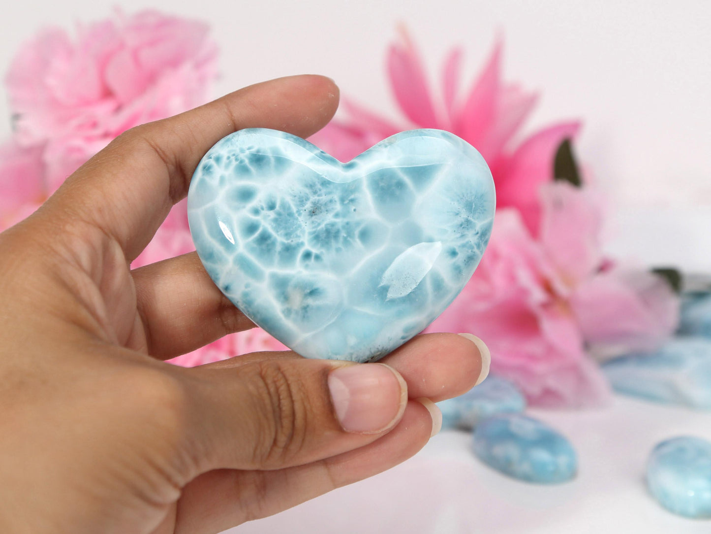 EXQUISITE Larimar Heart, AAA Larimar Heart Cabochon, Larimar Palm Stone, Super Blue Larimar crystal, Christmas gift
