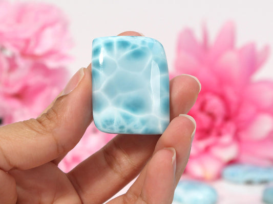 OCEAN BLUE Larimar Stone, Top Grade AAA Freeform Larimar Cabochon, Super Blue Larimar Palm Stone Specimen, Christmas gift