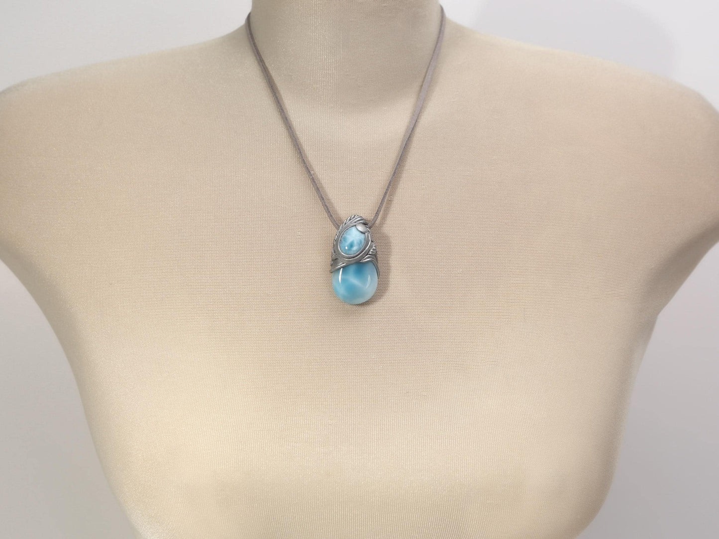 Double Larimar Stone Pendant, Polymer Clay, Crystal Talisman Pendant Necklace, Ocean Blue Larimar, Top grade Larimar, Christmas gift