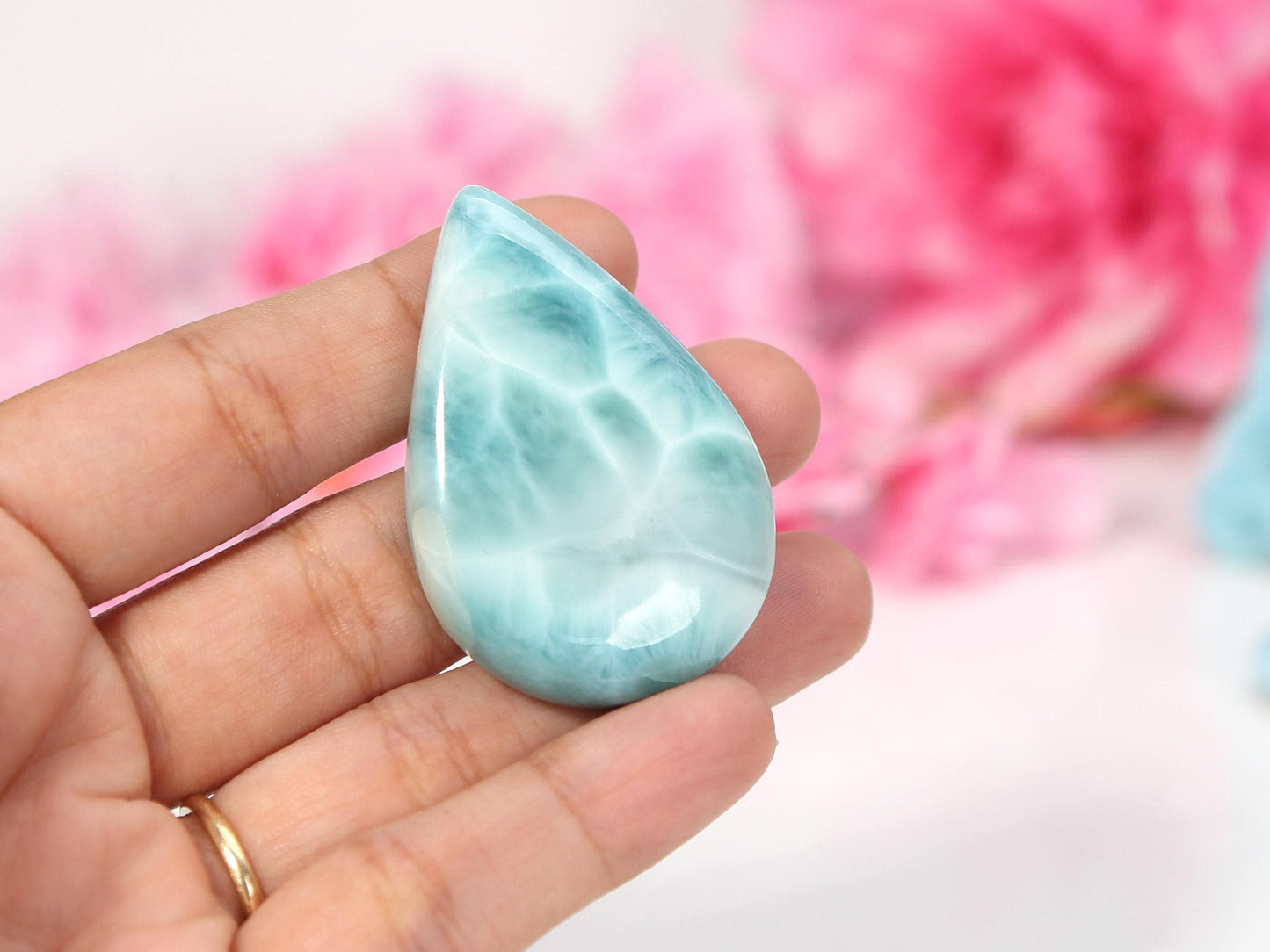 Pierre de larimar bleu océan, cabochon de larimar AAA en forme de larme de haute qualité, spécimen de pierre de larimar, cadeau de Noël