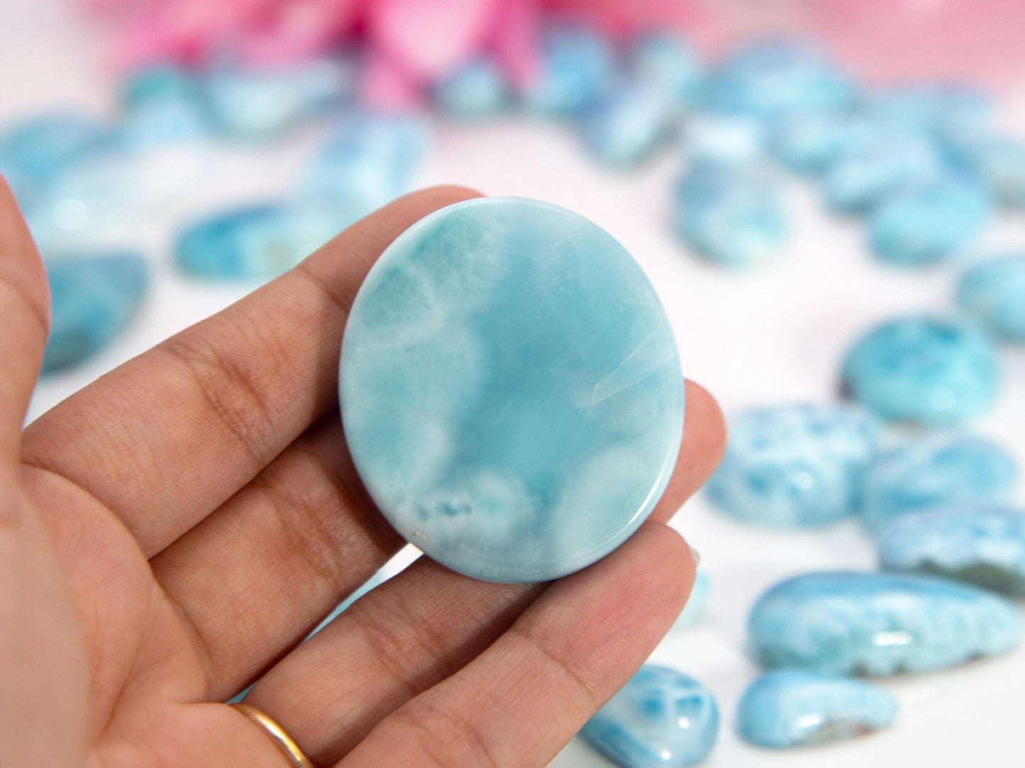 Aqua Larimar Stone Cabochon, AAA Larimar Palm Stone, Larimar specimen, Larimar crystal, Dominican Larimar, Christmas gift