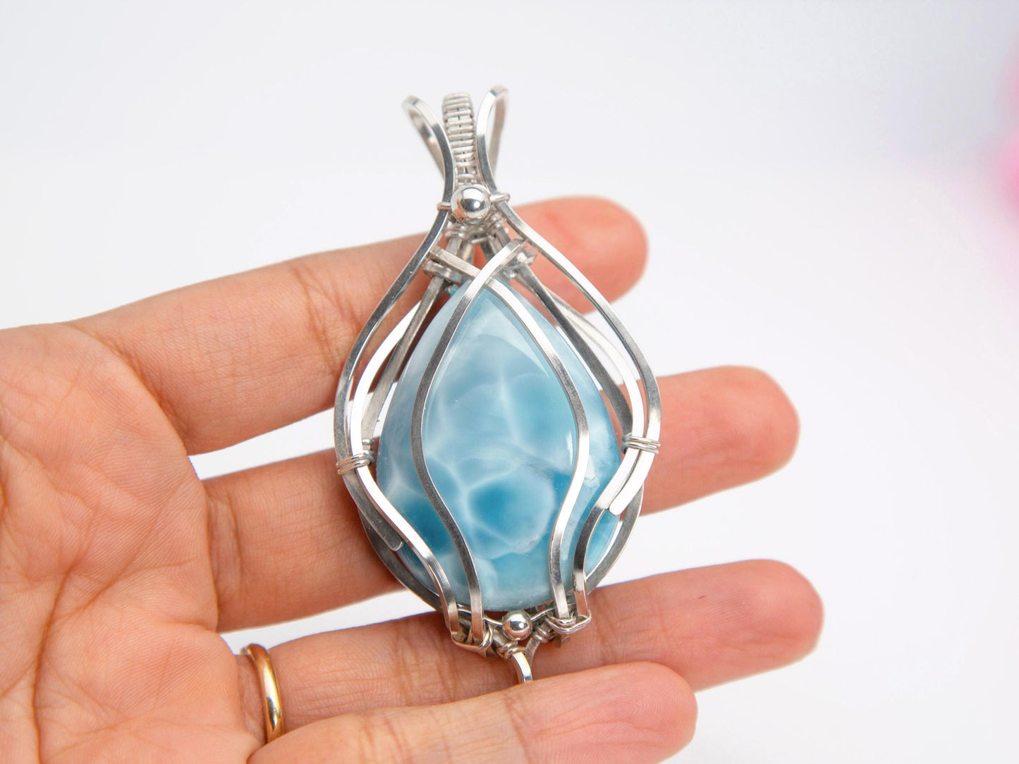Larimar Pendant, Silver wire wrapped Statement Larimar necklace, Top grade Larimar, AAA Larimar, Christmas gift