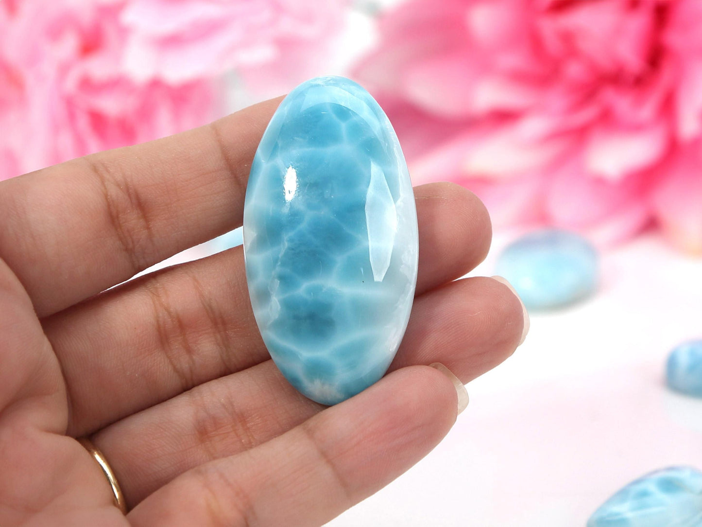 OCEAN BLUE Oval Larimar Stone, Top Grade Larimar Cabochon, AAA Super Blue Larimar, Christmas gift