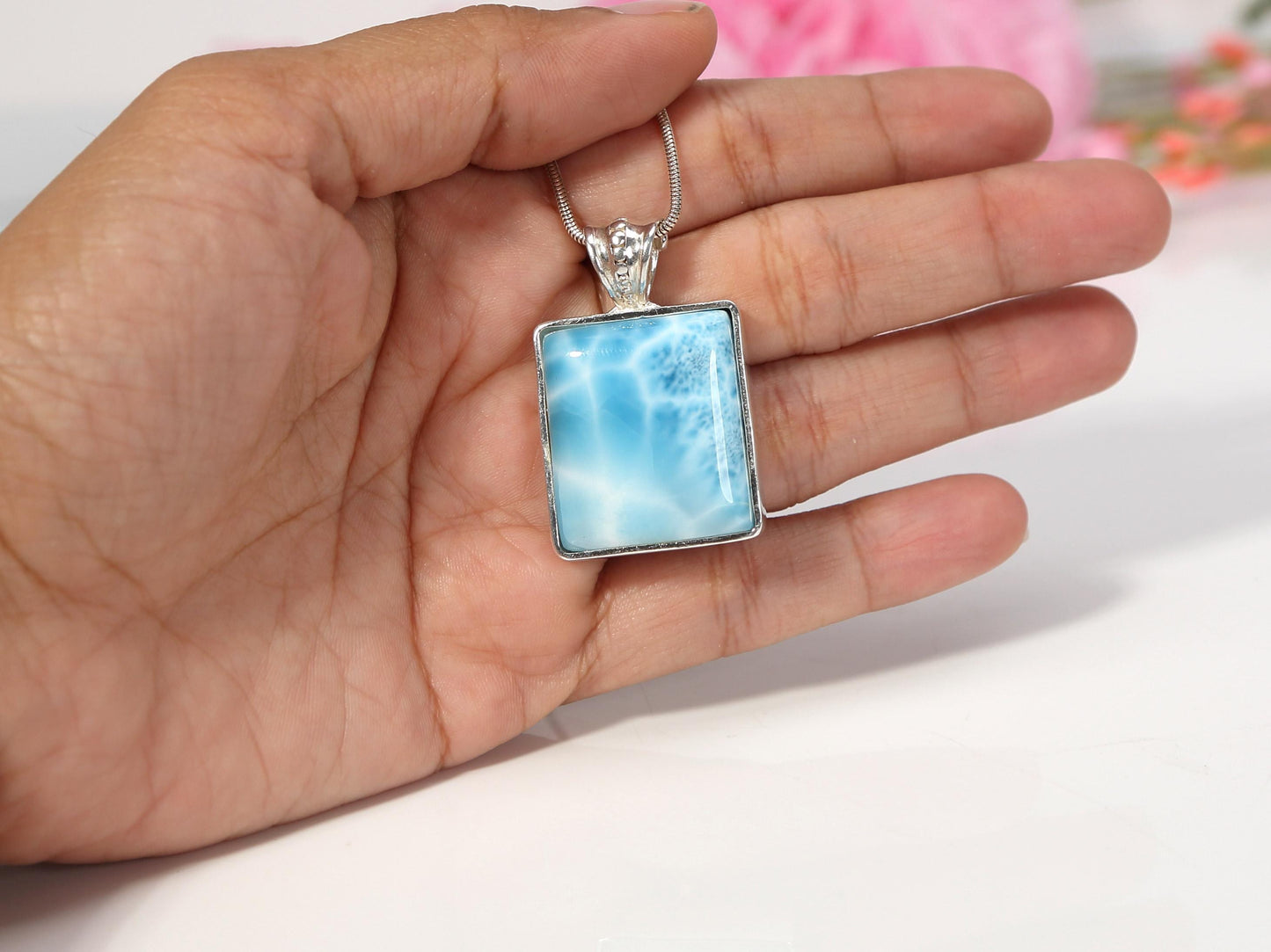 TOP GRADE Larimar Pendant Necklace, Ocean Blue Larimar Stone Pendant, AAA super Blue Larimar necklace, Christmas gift
