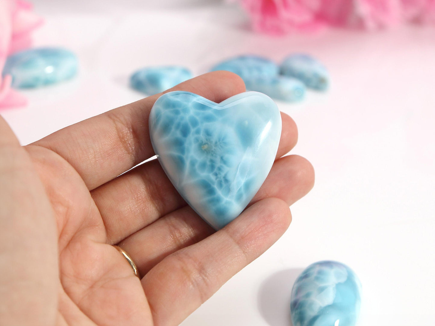 OCEAN BLUE Larimar Heart, Top-grade Larimar Stone Heart Cabochon, Larimar Palm Stone, Super Blue Larimar crystal, Christmas gift