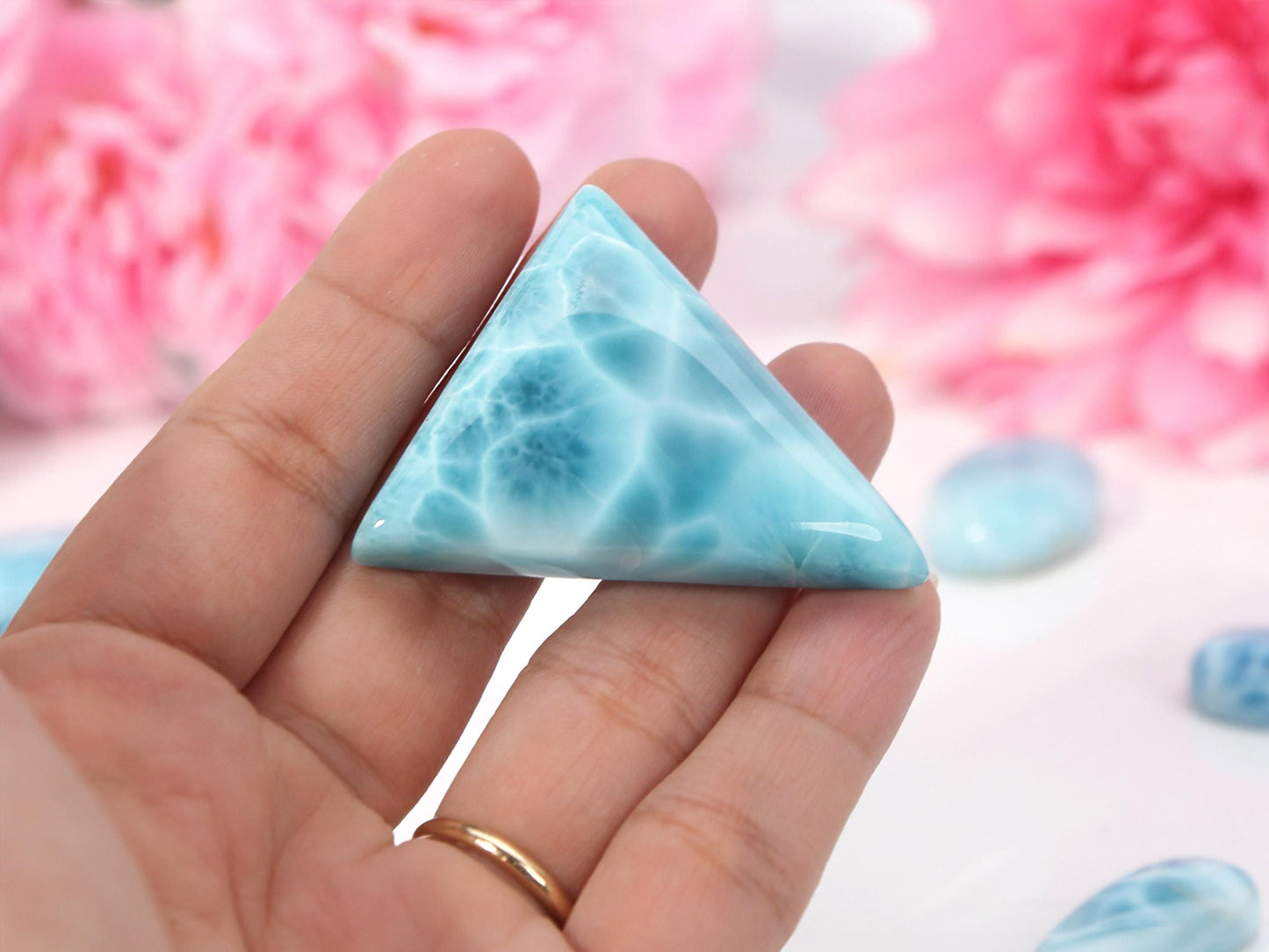 OCEAN BLUE Larimar Stone Triangle, Top Grade Larimar Cabochon, AAA Super Blue Larimar, Christmas gift