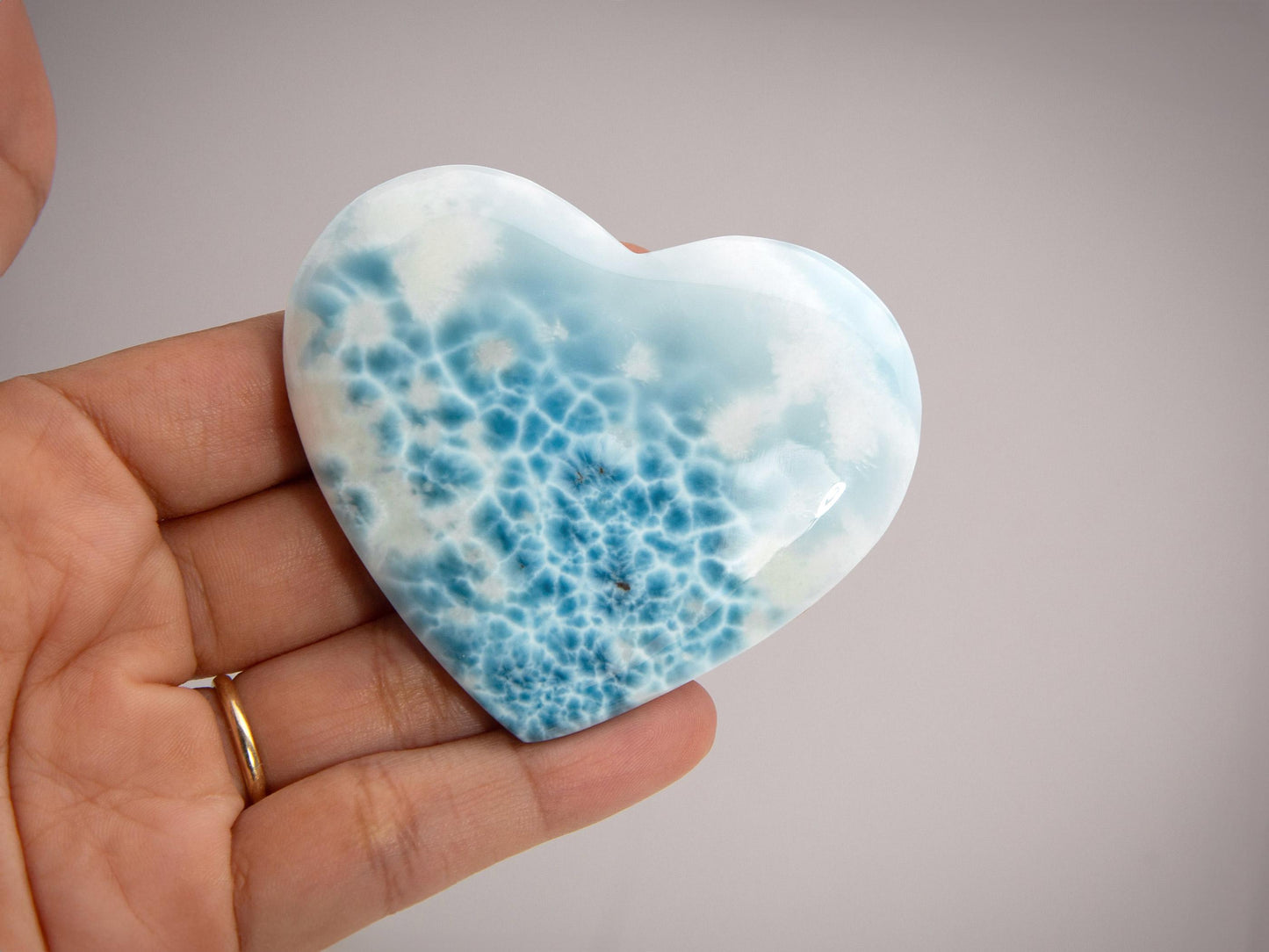 HIGH GRADE Larimar Heart, Ocean Blue Larimar Stone Heart, Larimar Palm Stone, Super Blue Larimar crystal, Christmas gift