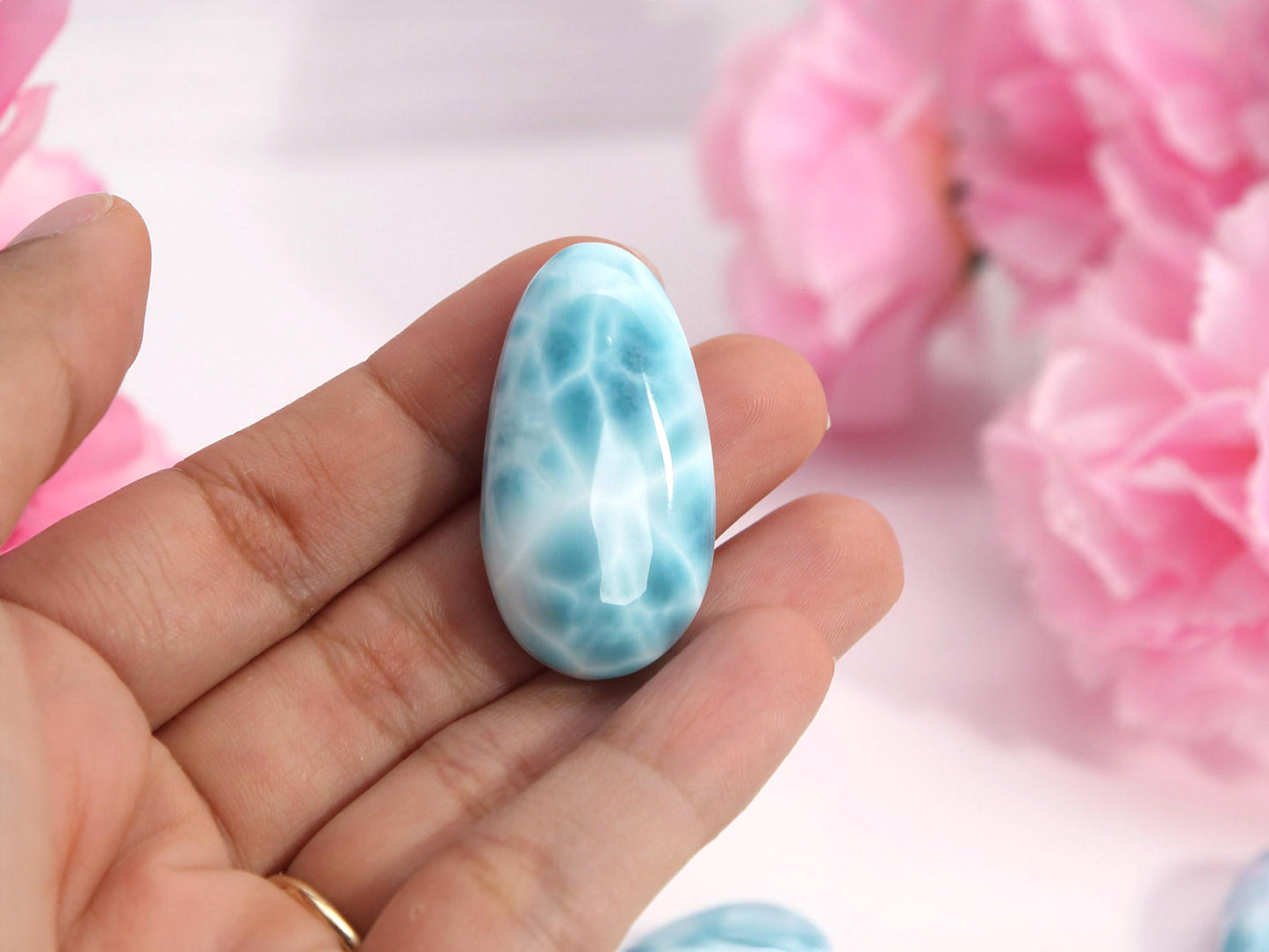 OCEAN BLUE Larimar Stone, AAA Freeform Larimar Cabochon, Super Blue Larimar Palm Stone Specimen, Christmas gift