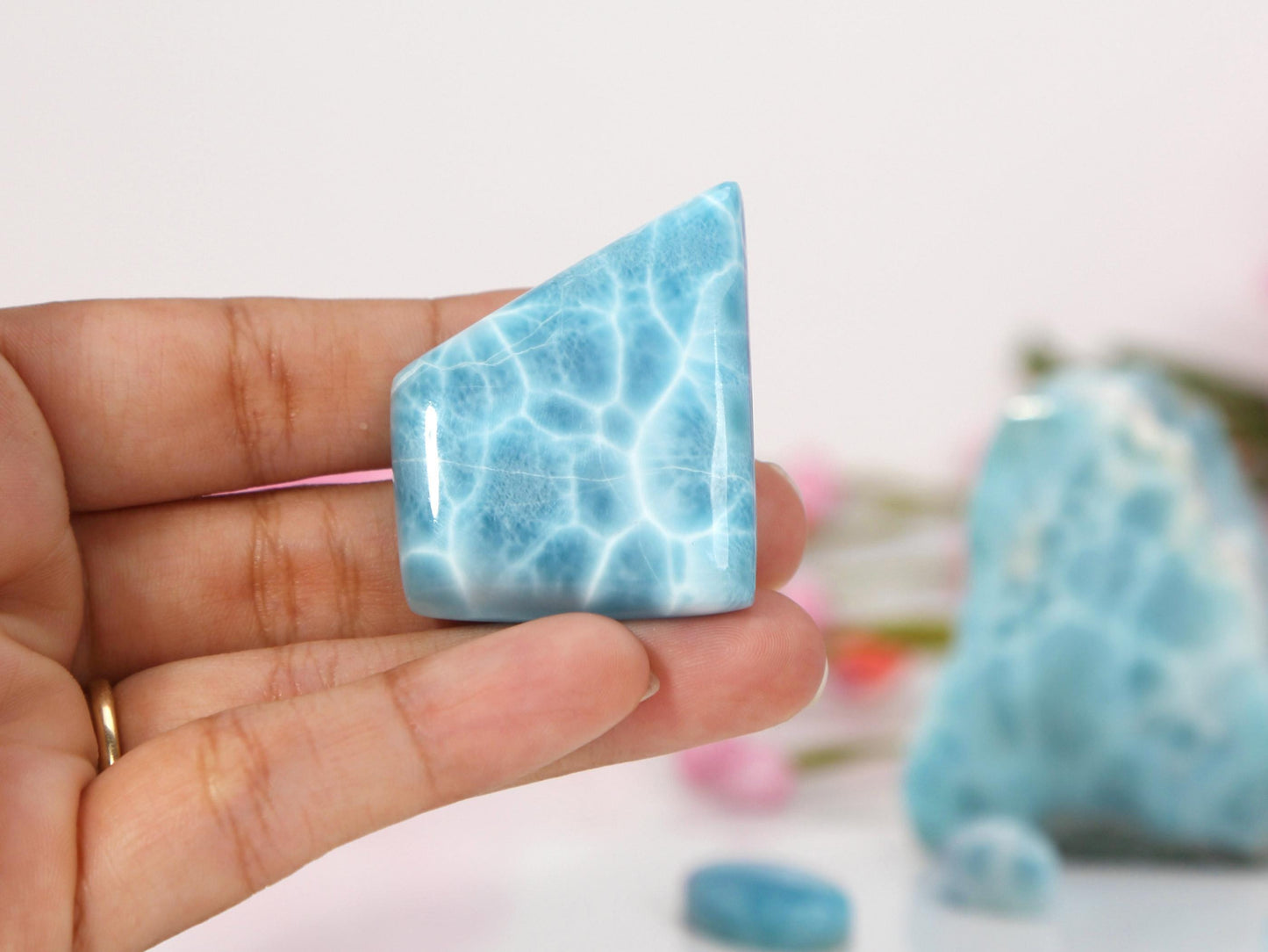 OCEAN BLUE Larimar Stone, Top Grade AAA Freeform Larimar Cabochon, Larimar Palm Stone Super Blue Larimar Specimen, Christmas gift