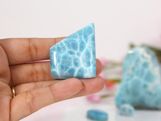 OCEAN BLUE Larimar Stone, Top Grade AAA Freeform Larimar Cabochon, Larimar Palm Stone Super Blue Larimar Specimen, Christmas gift