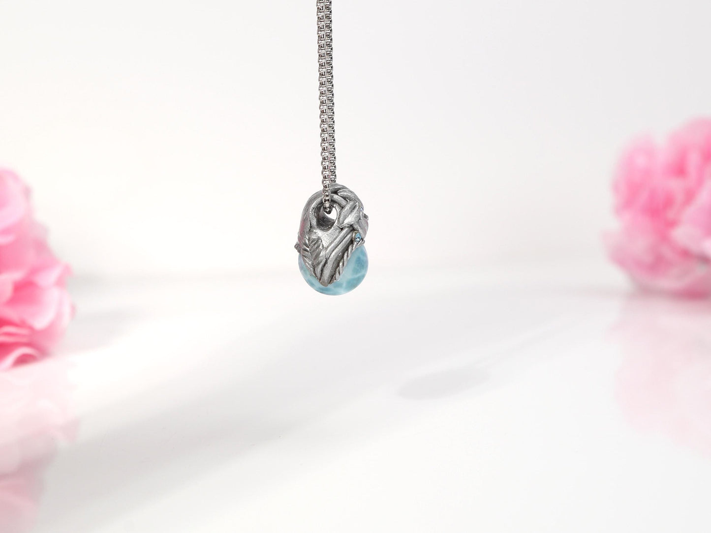 Larimar Sphere Pendant Necklace, Polymer Clay Crystal Necklace, AAA Top grade Larimar, Christmas gift