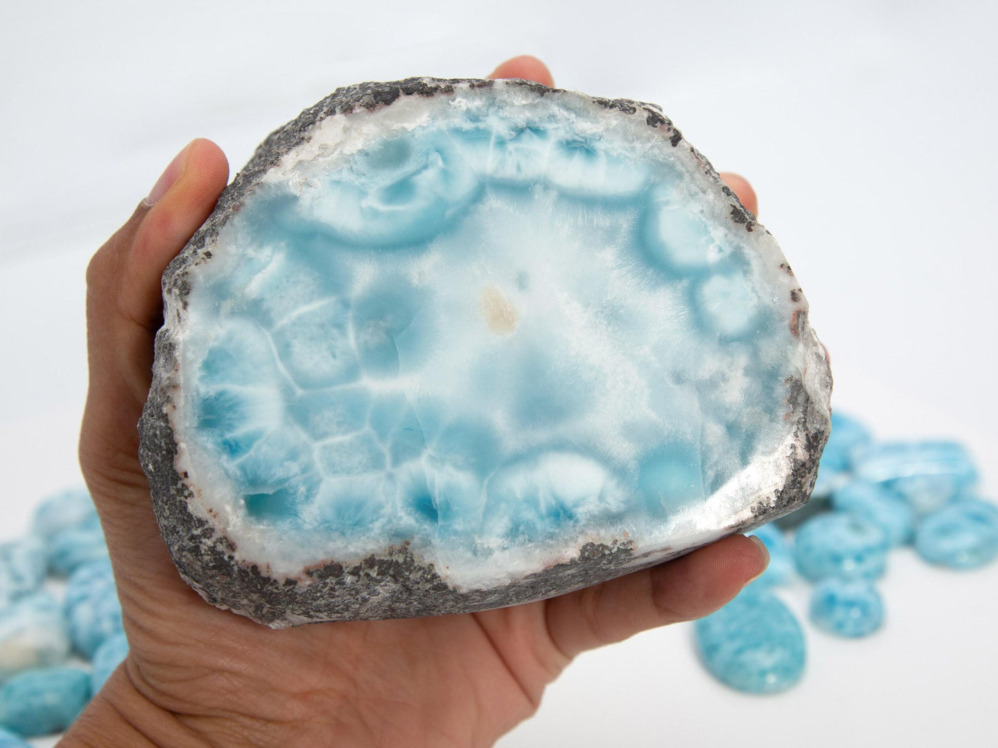 Top Larimar Specimen, Larimar Half Geode-like stone, Turtleback pattern Larimar specimen, Christmas gift