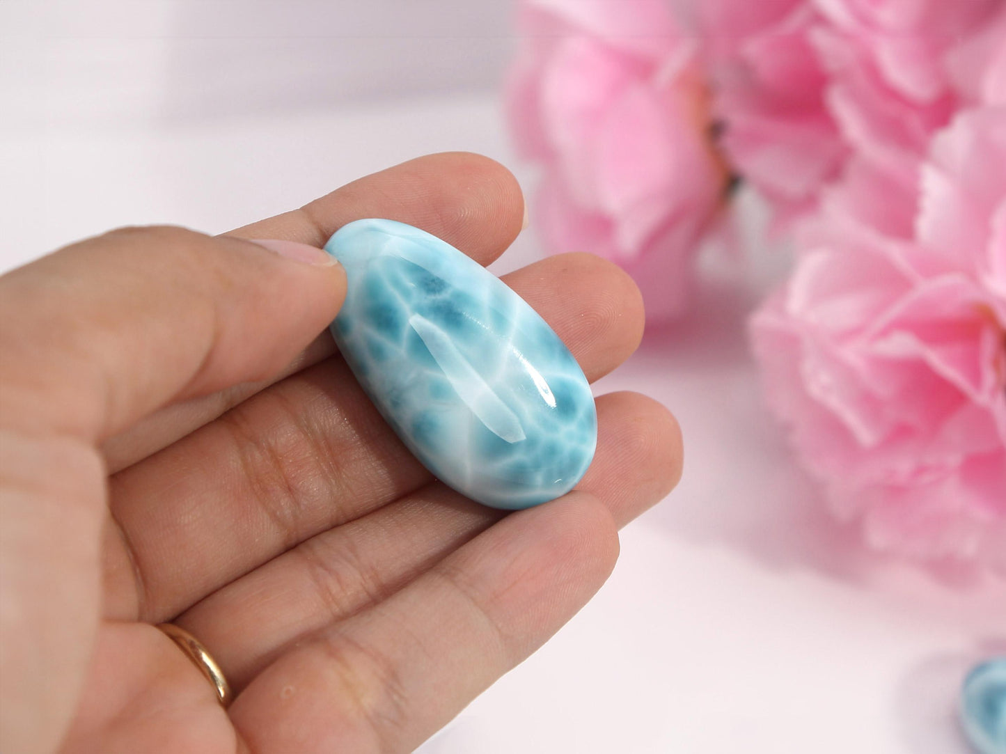 OCEAN BLUE Larimar Stone, AAA Freeform Larimar Cabochon, Super Blue Larimar Palm Stone Specimen, Christmas gift