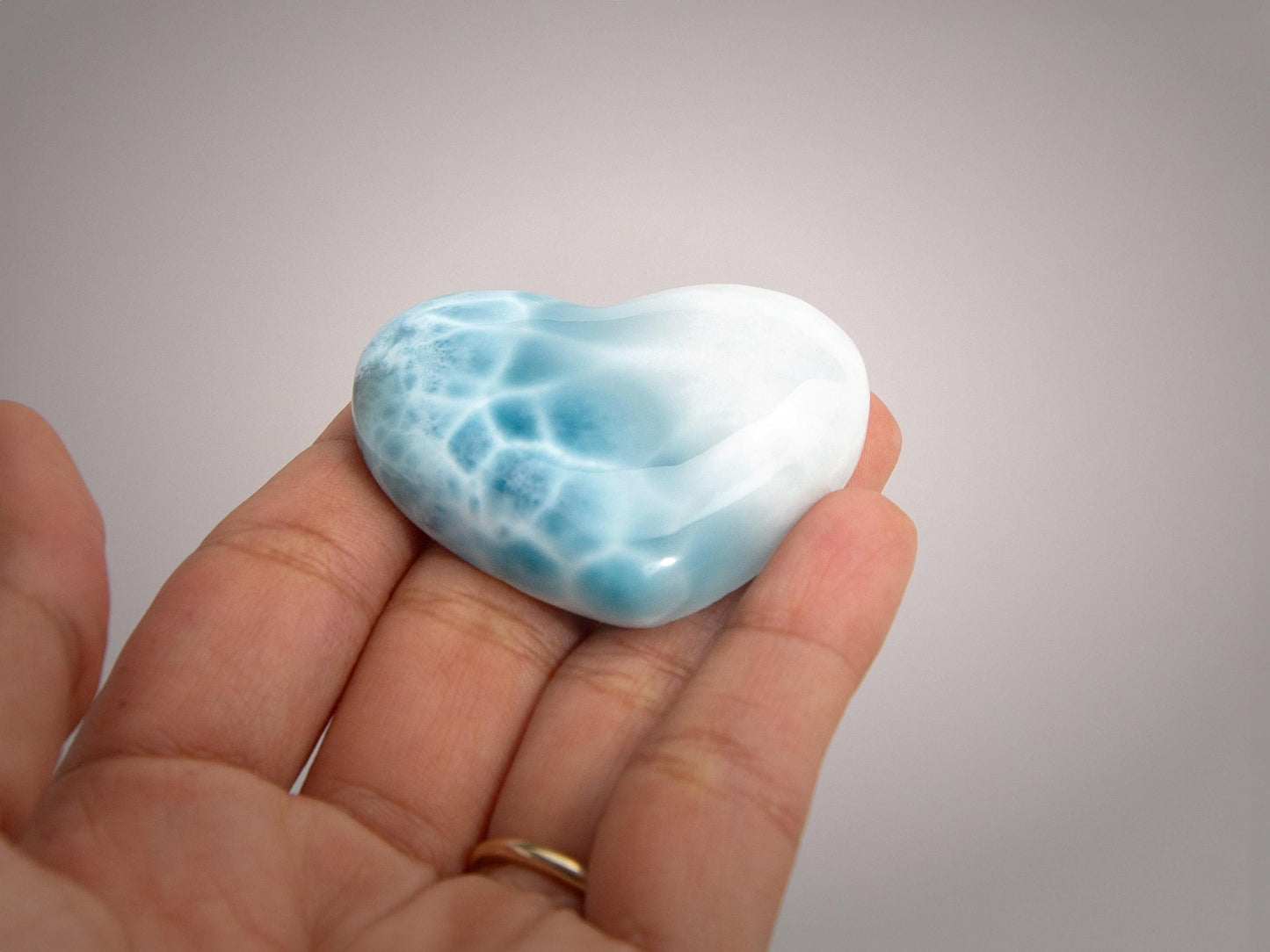 Bicolor Larimar Heart, Top-grade Larimar Heart Cabochon, Larimar Palm Stone, Super Blue Larimar crystal, Christmas gift