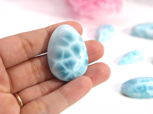 OCEAN BLUE Larimar Stone, AAA Freeform Larimar Cabochon, Super Blue Larimar Palm Stone Specimen, Christmas gift