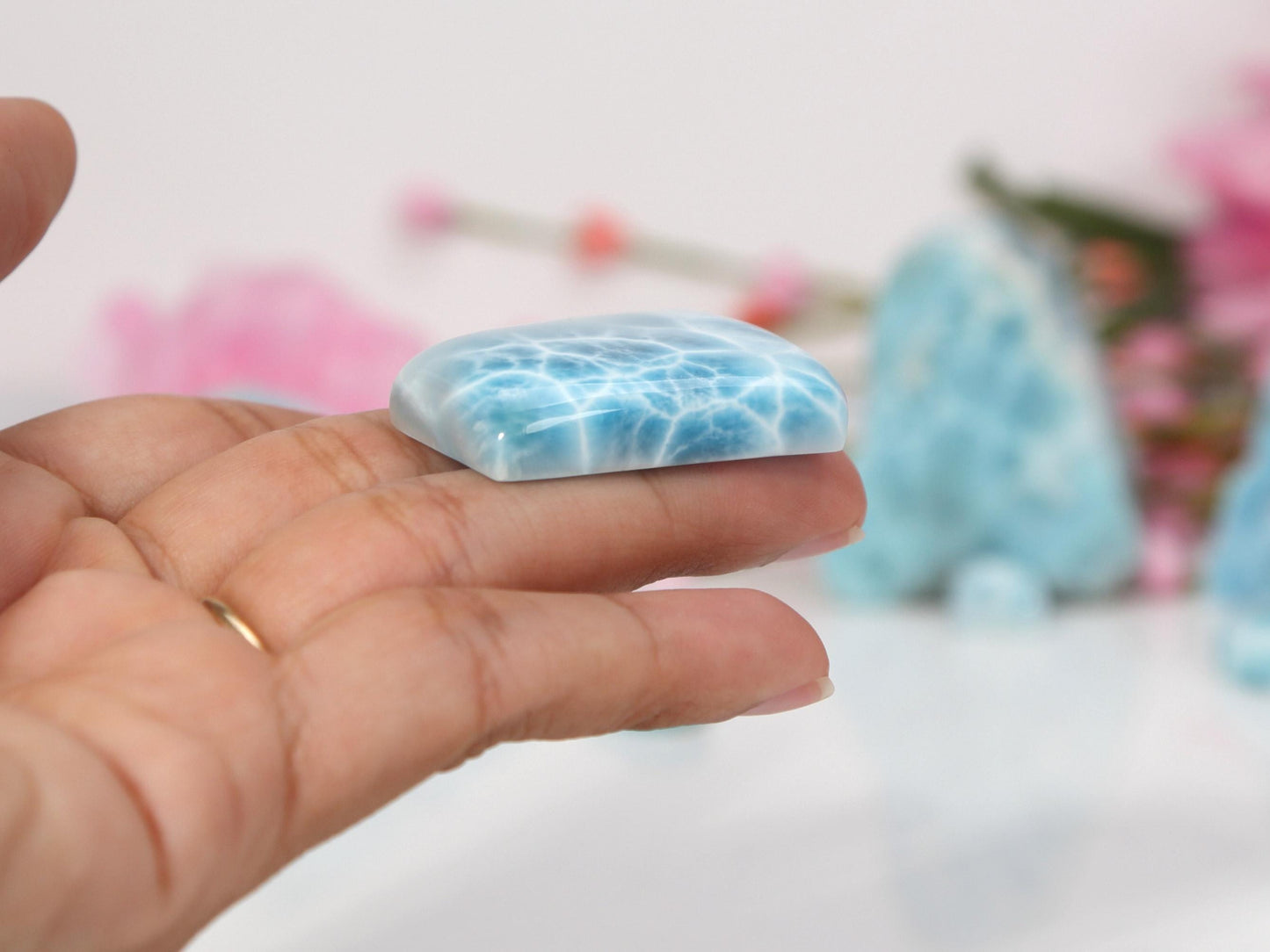 OCEAN BLUE Larimar Stone, Top Grade AAA Larimar Cabochon, Super Blue Larimar Palm Stone Specimen, Christmas gift