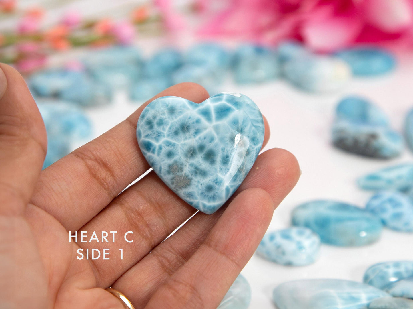 Larimar Hearts, Double-sided Natural Heart, AAA Larimar Heart cabochon palm stone, Christmas gift