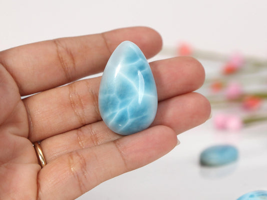 TOP Grade Larimar Stone, AAA Ocean Blue Teardrop Larimar Cabochon, Deep Blue Larimar Palm Stone, Larimar specimen stone crystal