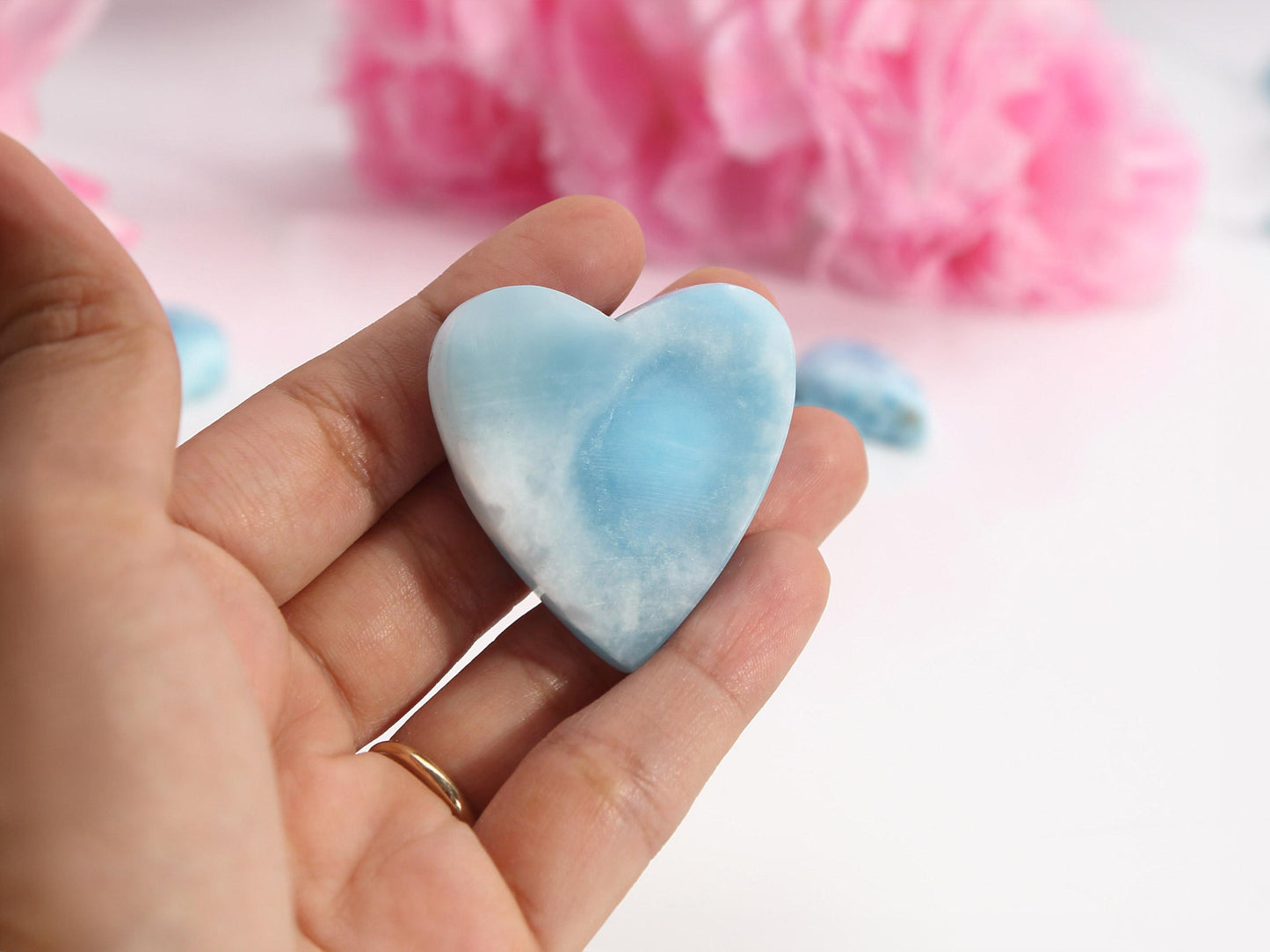 OCEAN BLUE Larimar Heart, Top-grade Larimar Stone Heart Cabochon, Larimar Palm Stone, Super Blue Larimar crystal, Christmas gift