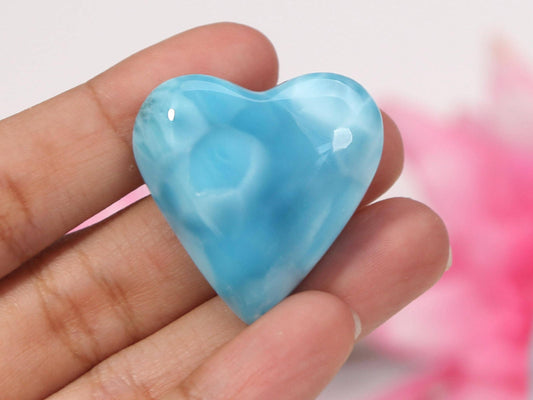 VIBRANT Larimar Heart, Top-grade AAA Larimar Stone Heart Cabochon, Larimar Super Blue Larimar crystal, Christmas gift