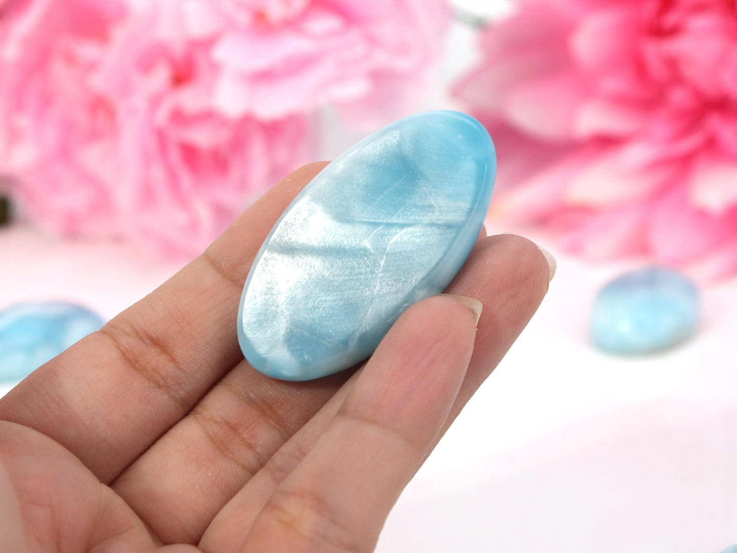 OCEAN BLUE Oval Larimar Stone, Top Grade Larimar Cabochon, AAA Super Blue Larimar, Christmas gift