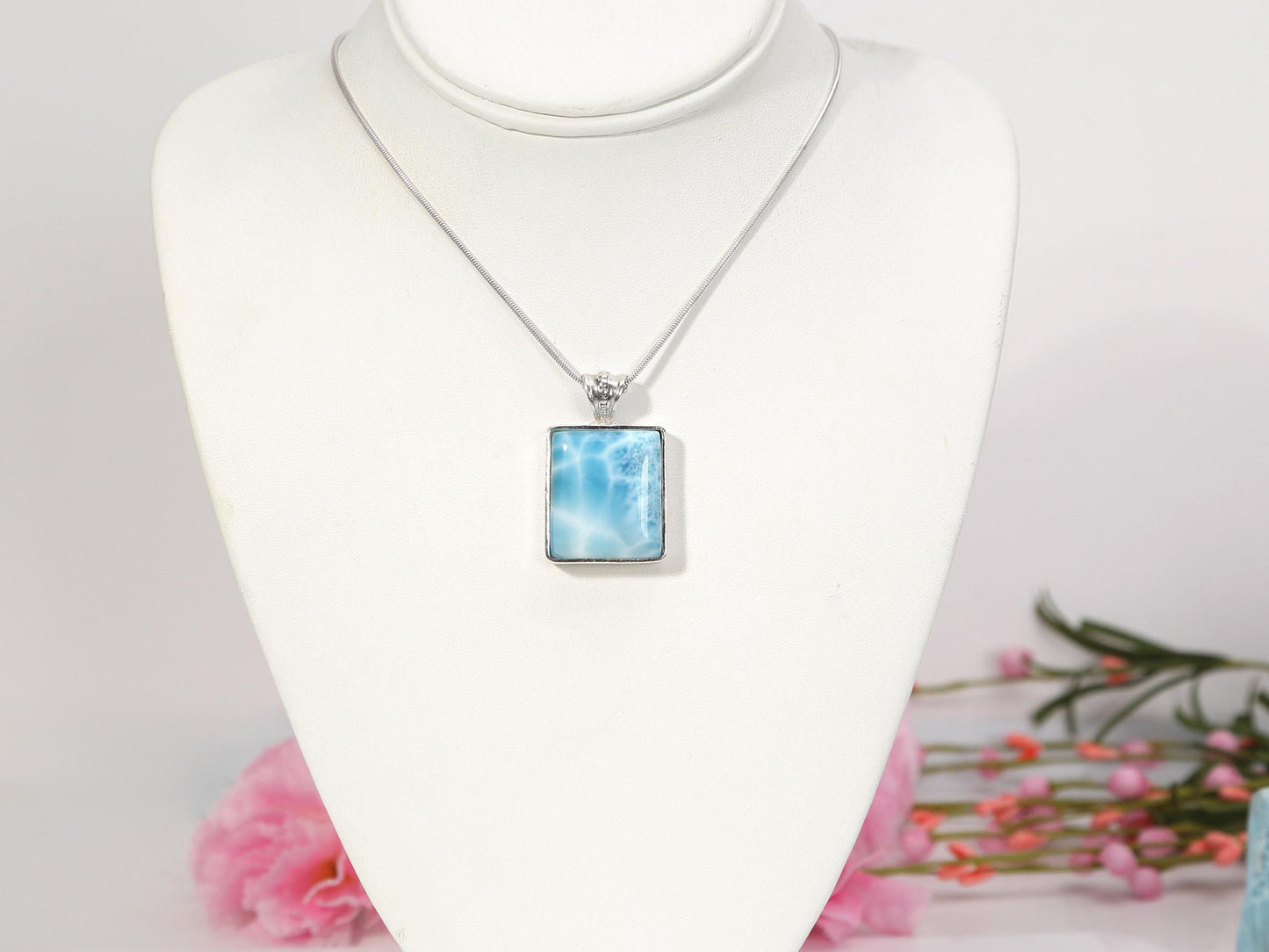 TOP GRADE Larimar Pendant Necklace, Ocean Blue Larimar Stone Pendant, AAA super Blue Larimar necklace, Christmas gift