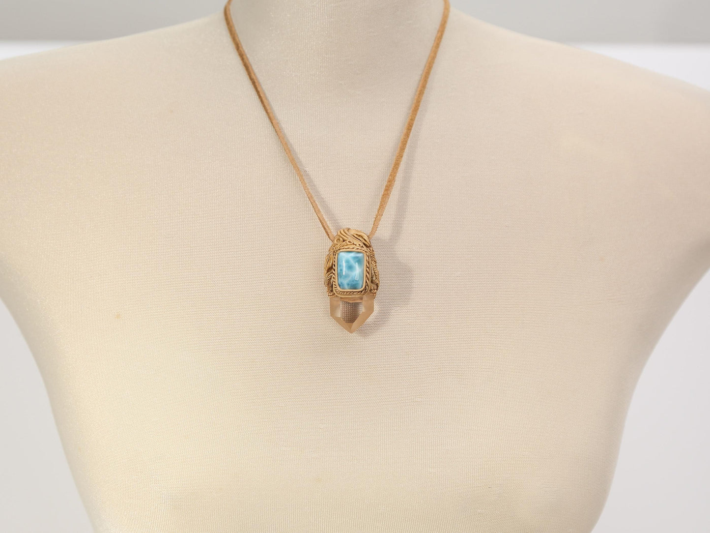 Larimar Quartz Point Pendant: Polymer Clay Talisman Necklace, Christmas gift