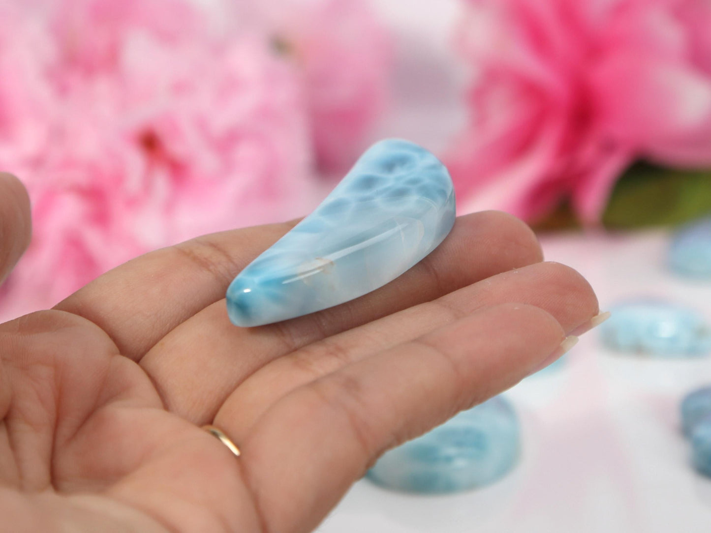 OCEAN BLUE Larimar Half-Moon, Top-grade Larimar Moon, Larimar Palm Stone, Super Blue Larimar, Christmas gift