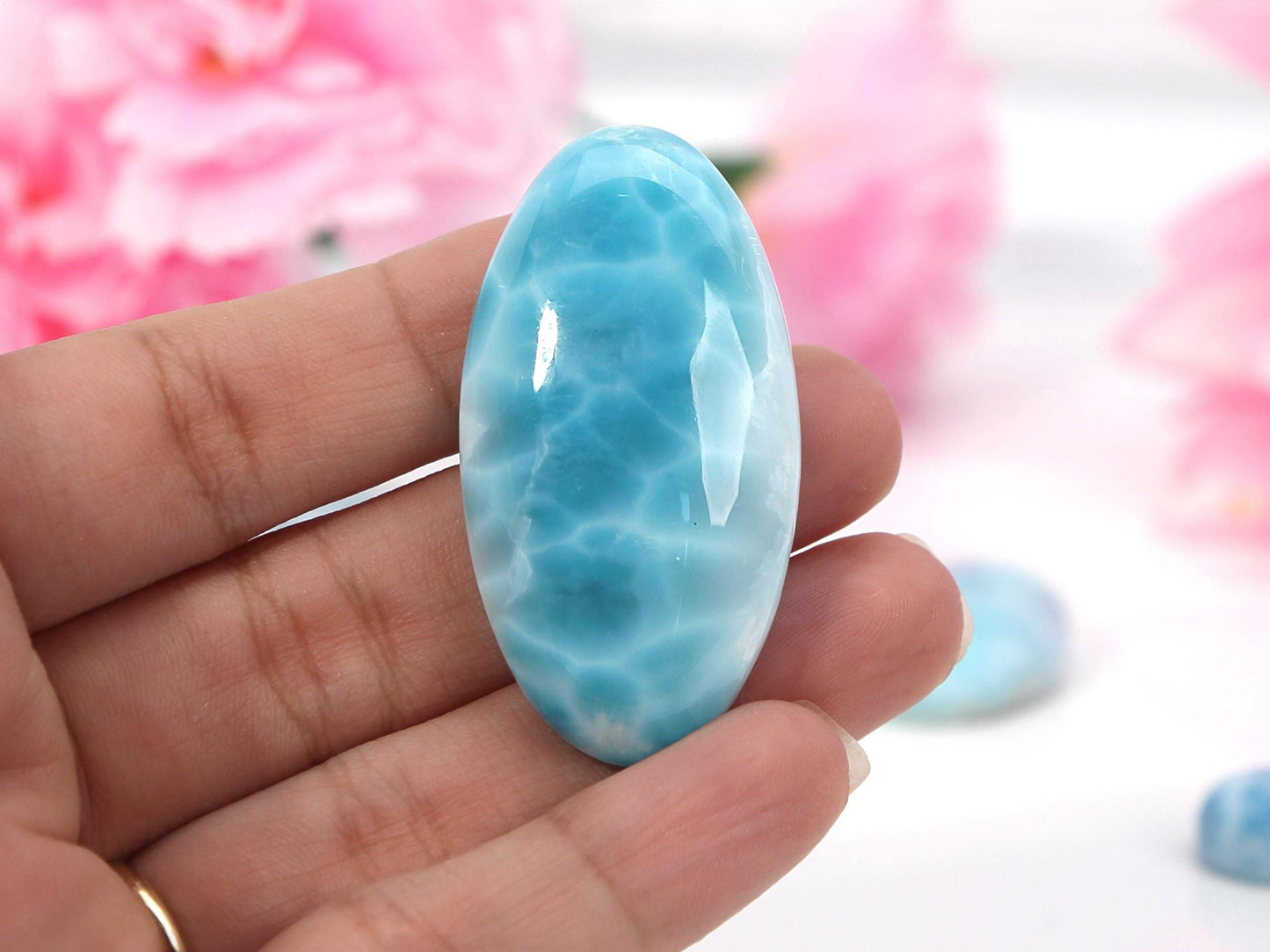 OCEAN BLUE Oval Larimar Stone, Top Grade Larimar Cabochon, AAA Super Blue Larimar, Christmas gift